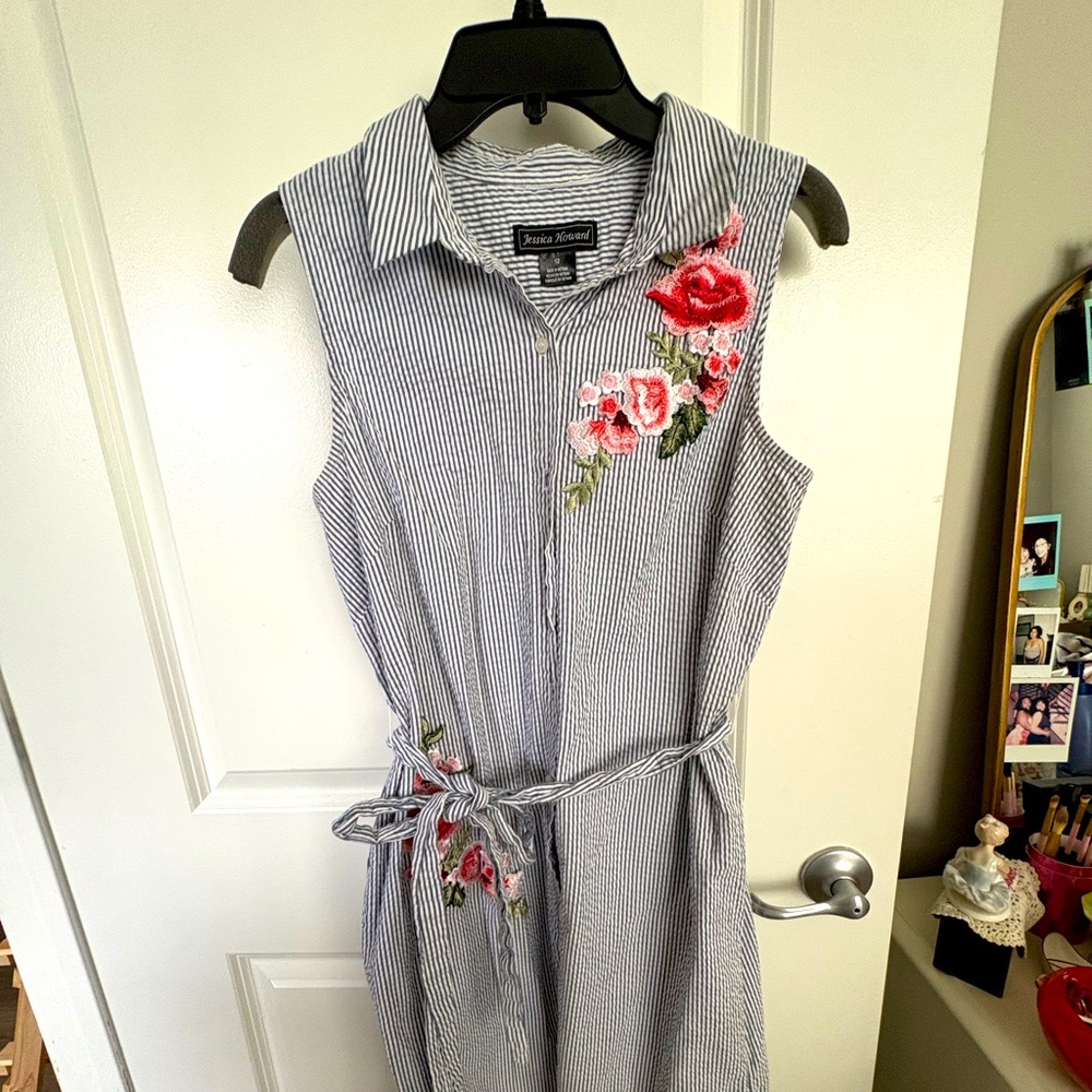 Jessica Howard Blue and White Striped Dress